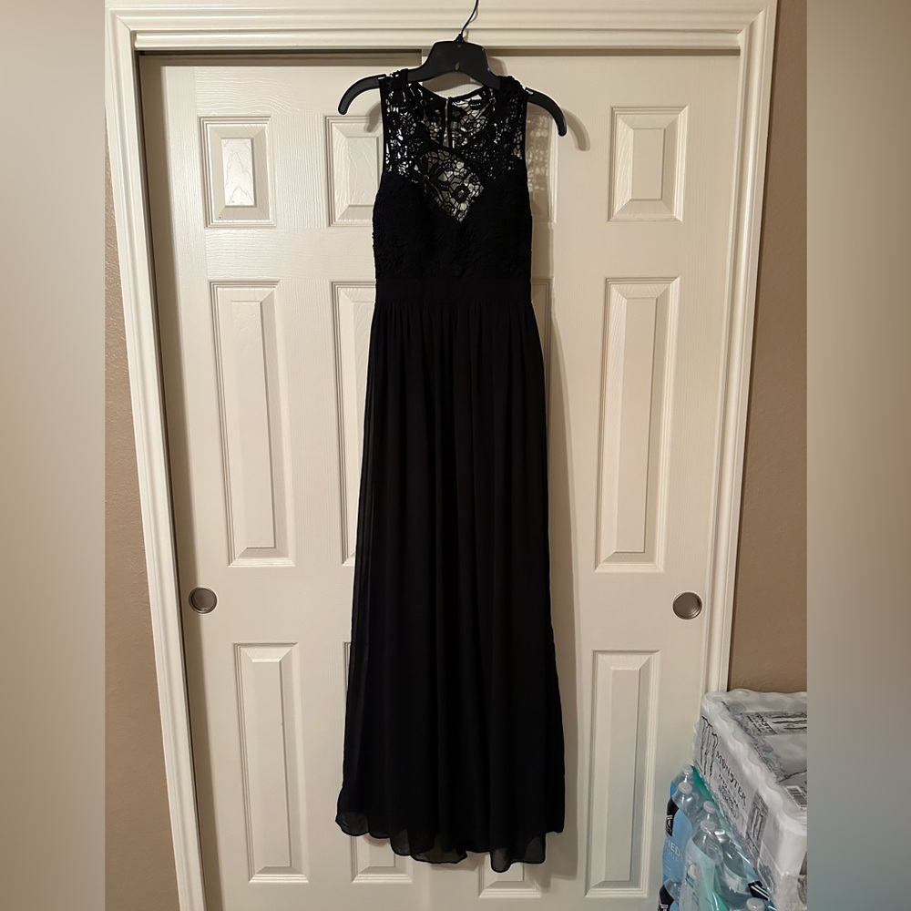 Black Lace Bodice Maxi Dress - Elegant Evening Gown